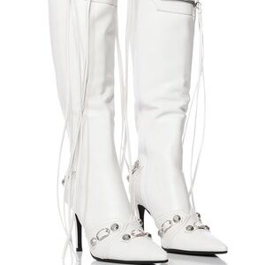 AKIRA White Heeled Boots with Silver Accents